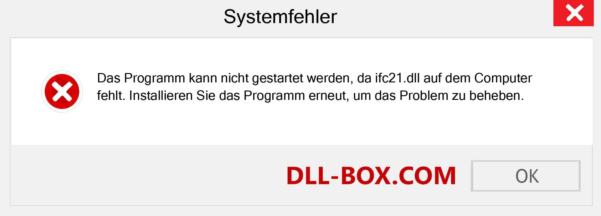 ifc21.dll-Datei fehlt?. Download für Windows 7, 8, 10 - Fix ifc21 dll Missing Error unter Windows, Fotos, Bildern